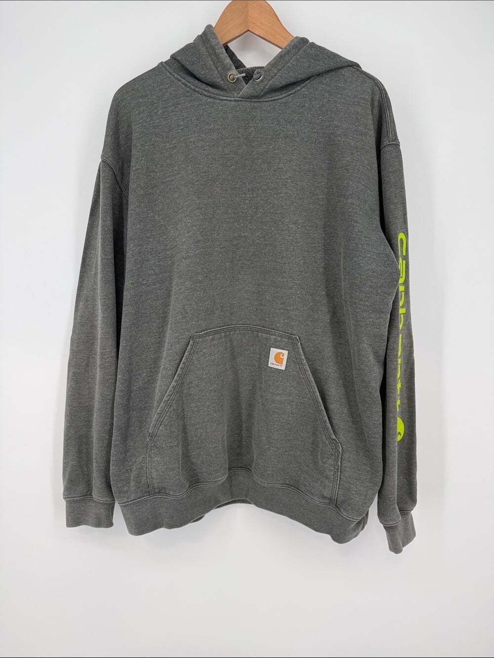 Carhartt Dark Gray Hooded Pullover with Neon Sleeve Logo Size XL